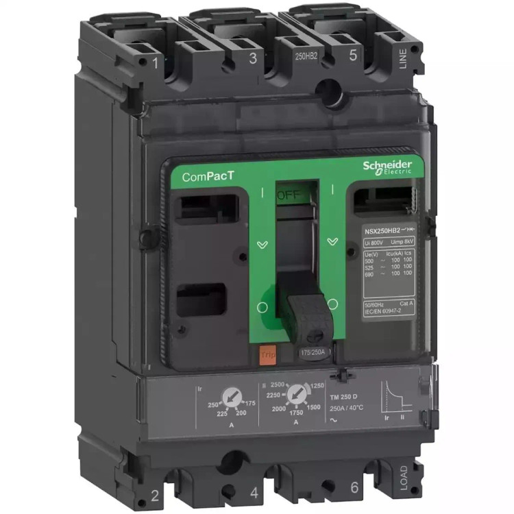 کلید اتوماتیک 400 آمپر قابل تنظیم اشنایدر سه پل 50kA حفاظت LSoI ا Schneider 400 Amp Circuit Breaker, 3-Pole, 50kA, LSoI Protection